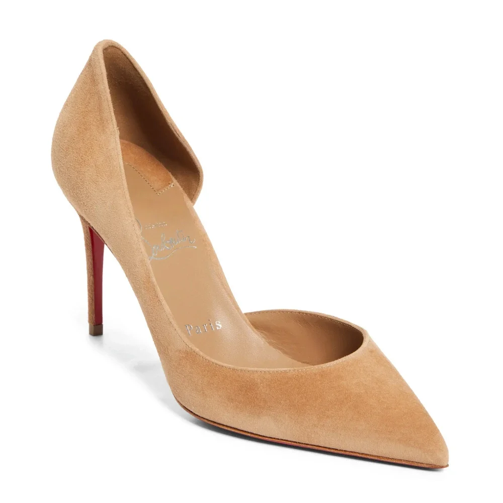 Christian Louboutin Iriza 85 Lionne Beige Suede D'orsay Classic Heel Pump 35